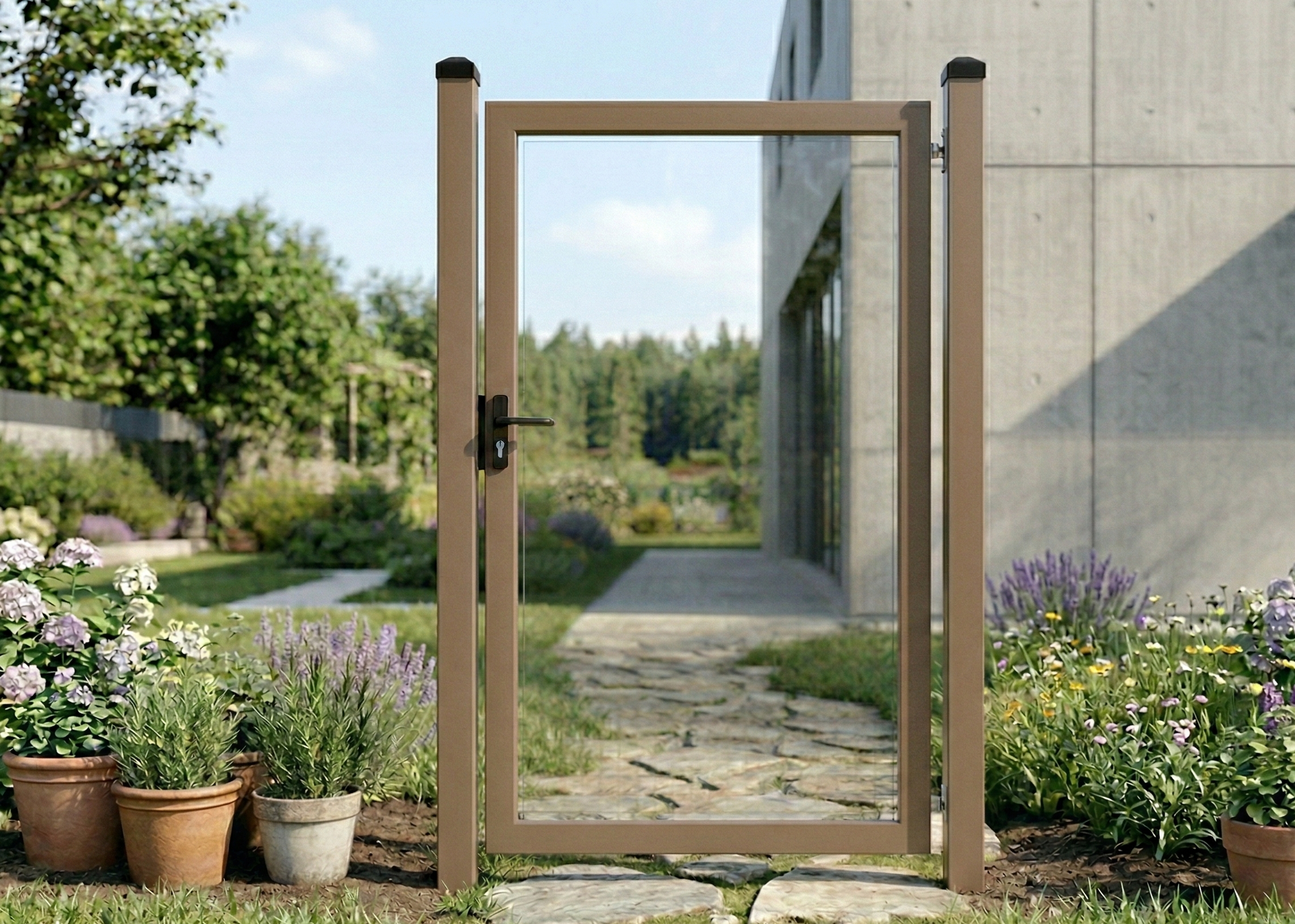 Dažyti metaliniai kiemo varteliai su stulpais, vyriais ir spyna 800×1700 mm