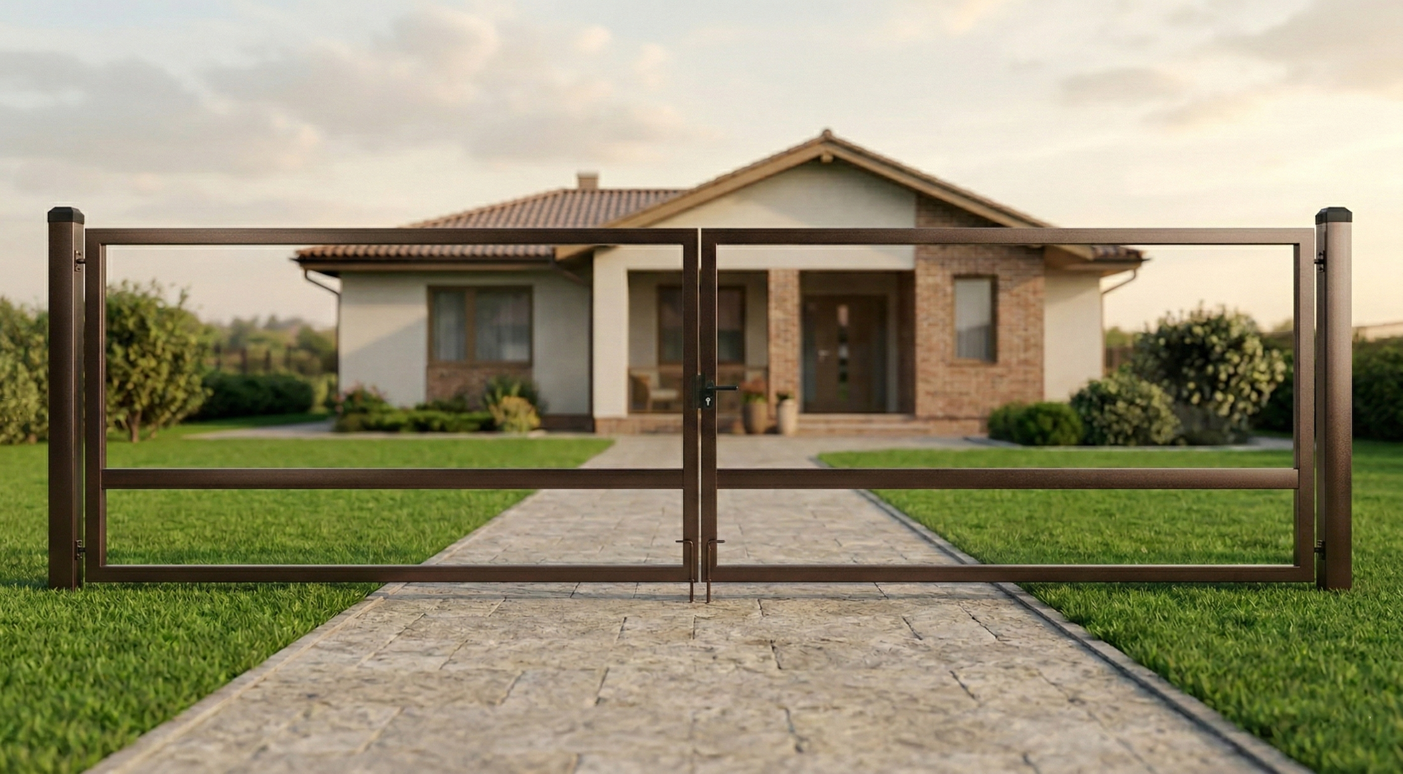 Atveriami kiemo vartai 4 m pravažiavimui, skirti  rombo tipo užpildui. Su spyna