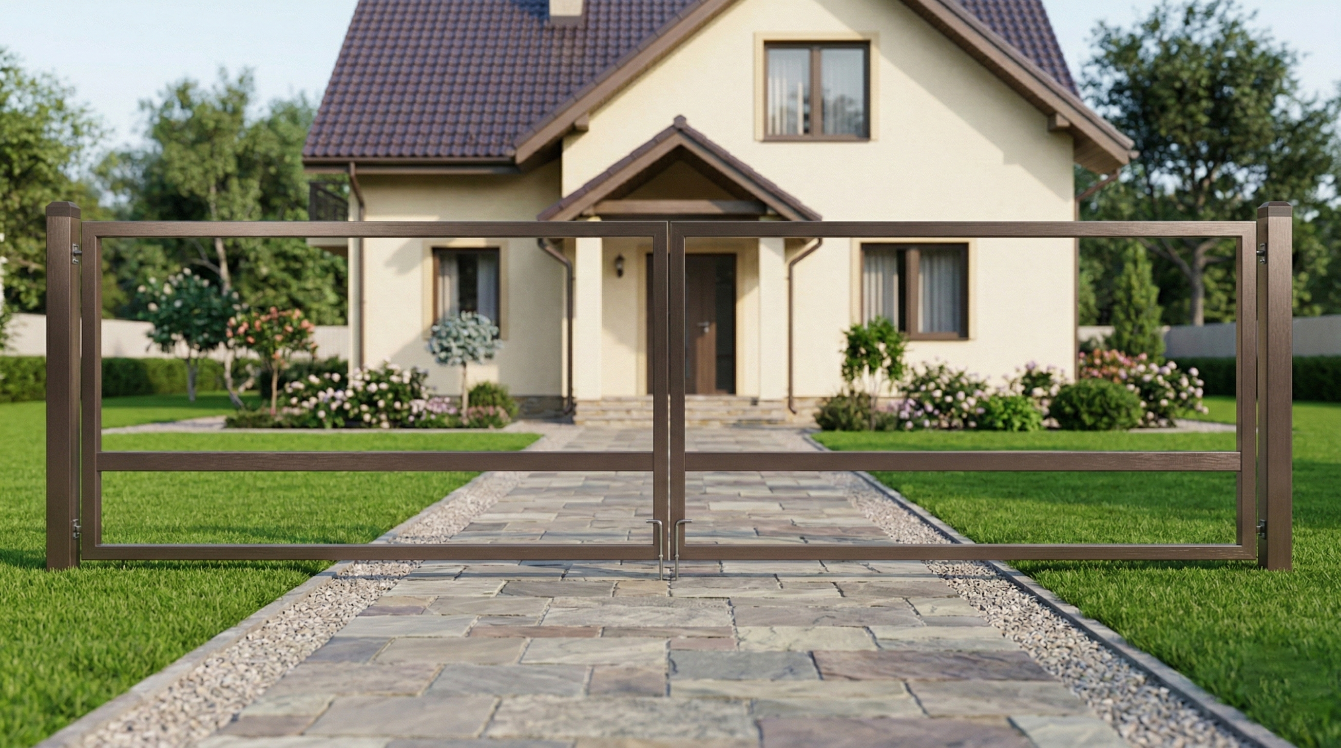 Atveriami kiemo vartai 4 m pravažiavimui, skirti  rombo tipo užpildui. Be spynos