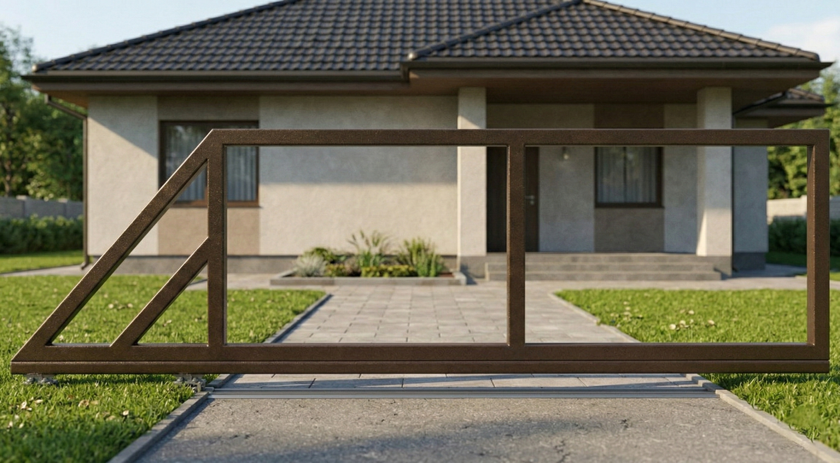 Stumdomi vartai 4 m pravažiavimui, skirti rombo užpildui. Kairė pusė