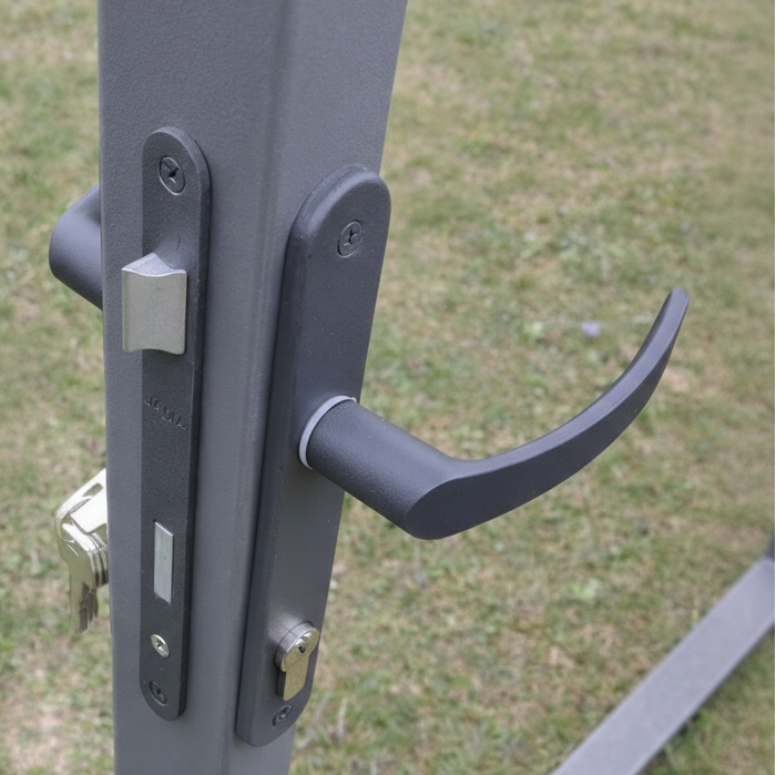 Dažyti metaliniai kiemo varteliai su stulpais, vyriais ir spyna 1200×1500 mm